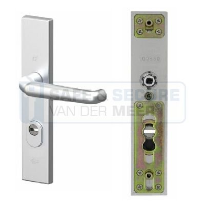 S2 buitenschild met verstelbare onder- en bovennok, met kruk en cilindergat PC 72 mm., kerntrekbeveiliging voor cilindergat, in F1-kleur SKG***®